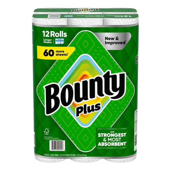 Bounty Plus paper towels, 12 rolls