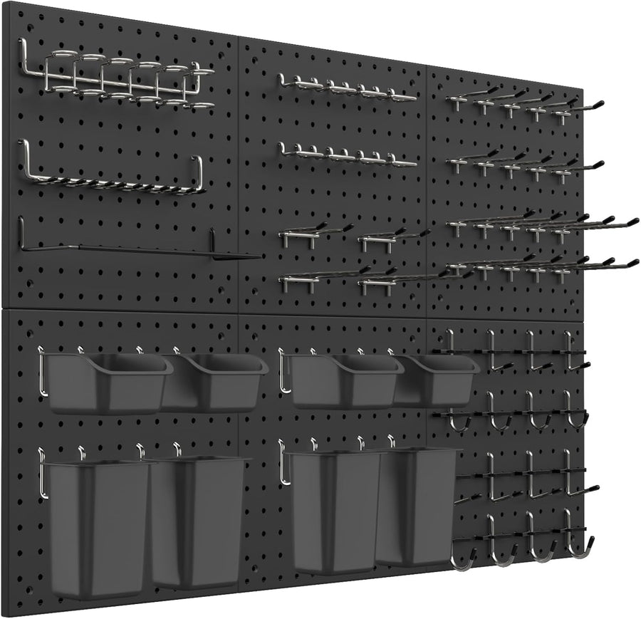 Wall-Mounted Pegboard Panel Kit with Hooks and Accessories